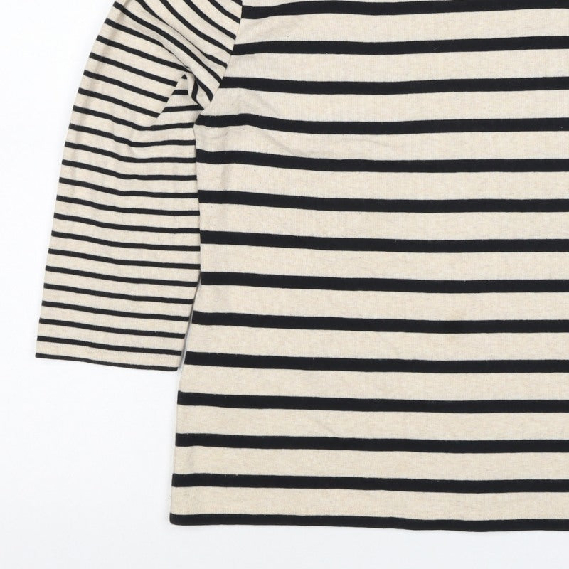 Laura Ashley Women Ivory Black Stripe Boat Neck Jersey Top UK 16