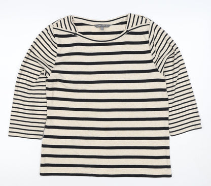 Laura Ashley Women Ivory Black Stripe Boat Neck Jersey Top UK 16