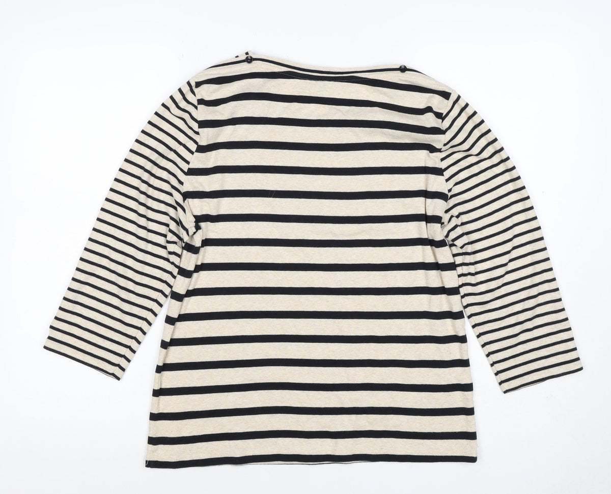 Laura Ashley Women Ivory Black Stripe Boat Neck Jersey Top UK 16