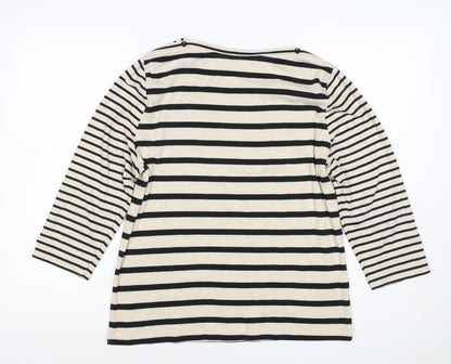 Laura Ashley Women Ivory Black Stripe Boat Neck Jersey Top UK 16