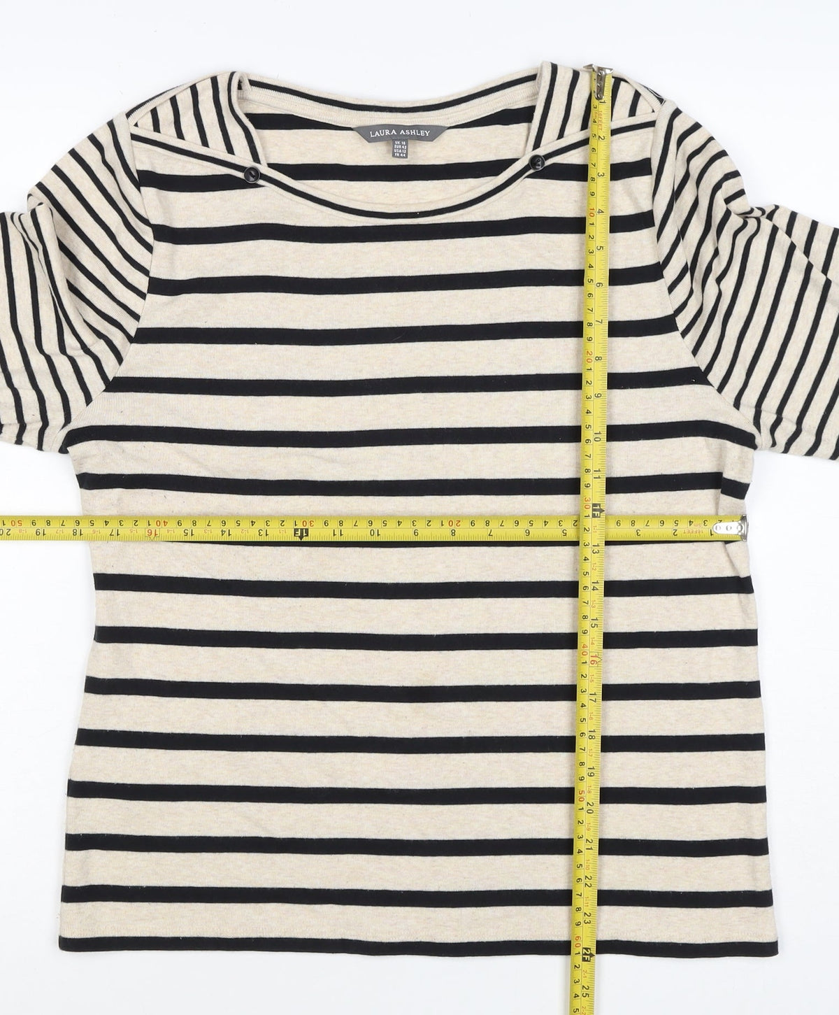Laura Ashley Women Ivory Black Stripe Boat Neck Jersey Top UK 16