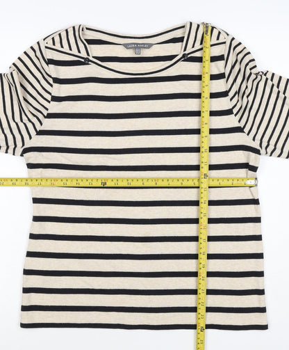 Laura Ashley Women Ivory Black Stripe Boat Neck Jersey Top UK 16