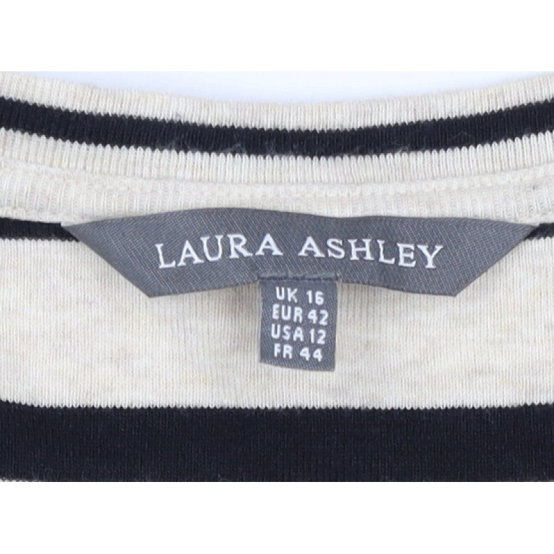 Laura Ashley Women Ivory Black Stripe Boat Neck Jersey Top UK 16