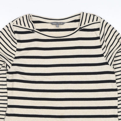 Laura Ashley Women Ivory Black Stripe Boat Neck Jersey Top UK 16