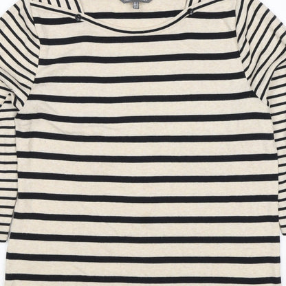 Laura Ashley Women Ivory Black Stripe Boat Neck Jersey Top UK 16