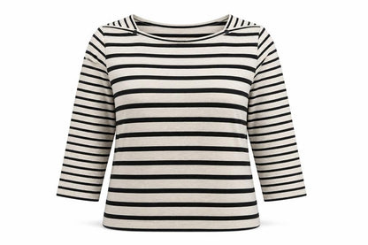Laura Ashley Women Ivory Black Stripe Boat Neck Jersey Top UK 16