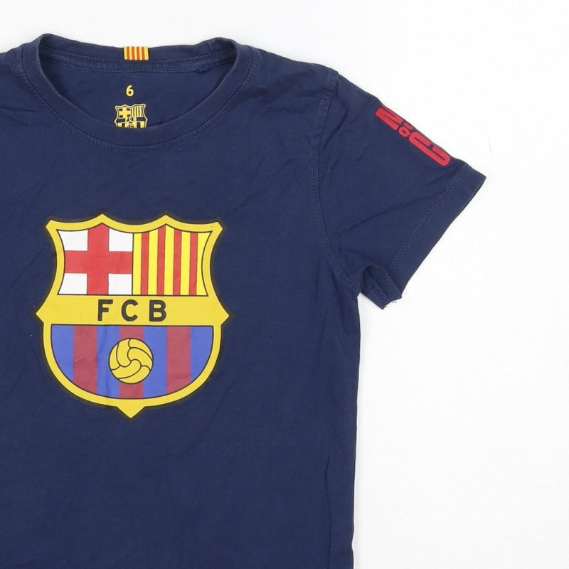 FC Barcelona Boys Blue 6 Years Logo Football Graphic T-Shirt