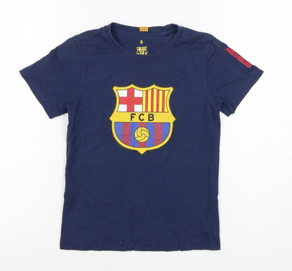 FC Barcelona Boys Blue 6 Years Logo Football Graphic T-Shirt