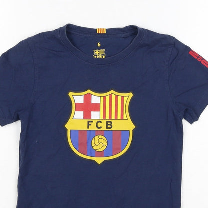 FC Barcelona Boys Blue 6 Years Logo Football Graphic T-Shirt