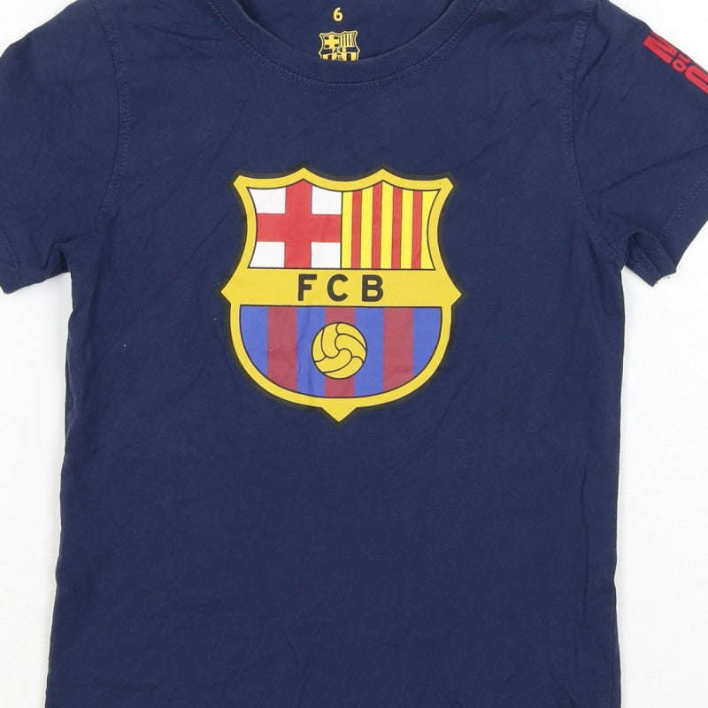 FC Barcelona Boys Blue 6 Years Logo Football Graphic T-Shirt