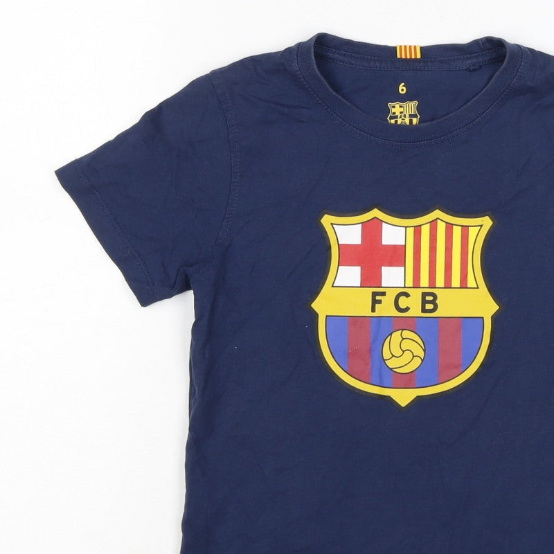 FC Barcelona Boys Blue 6 Years Logo Football Graphic T-Shirt