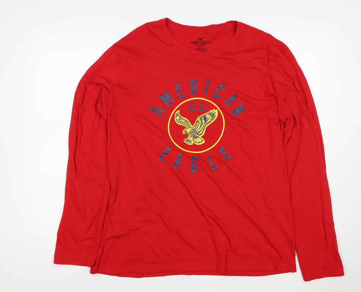 American Eagle Men’s Red XL Long Sleeve USA Eagle Graphic T-Shirt