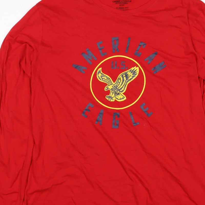 American Eagle Men’s Red XL Long Sleeve USA Eagle Graphic T-Shirt
