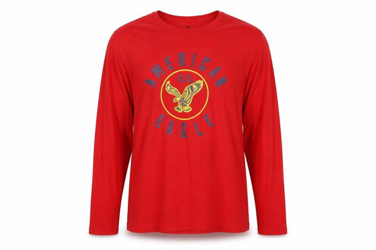 Front view of American Eagle Men’s Red XL Long Sleeve USA Eagle Graphic T-Shirt