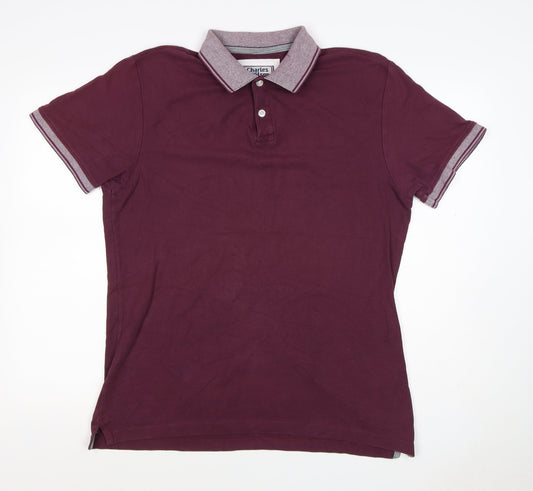 Charles Wilson Men's Burgundy L Cotton Polo Shirt Contrast Trim