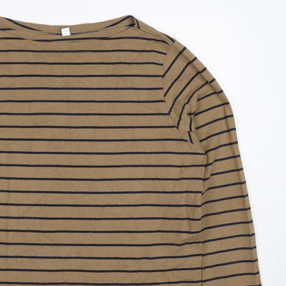UNIQLO Women Brown Navy Stripe XL Boat Neck Long Sleeve Jersey Top