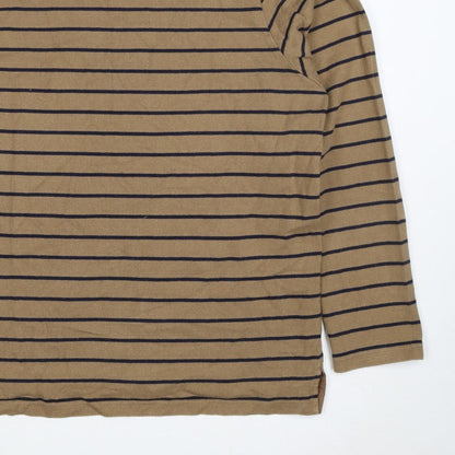 UNIQLO Women Brown Navy Stripe XL Boat Neck Long Sleeve Jersey Top