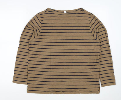 UNIQLO Women Brown Navy Stripe XL Boat Neck Long Sleeve Jersey Top
