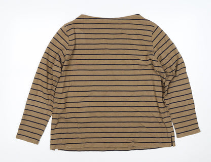 UNIQLO Women Brown Navy Stripe XL Boat Neck Long Sleeve Jersey Top
