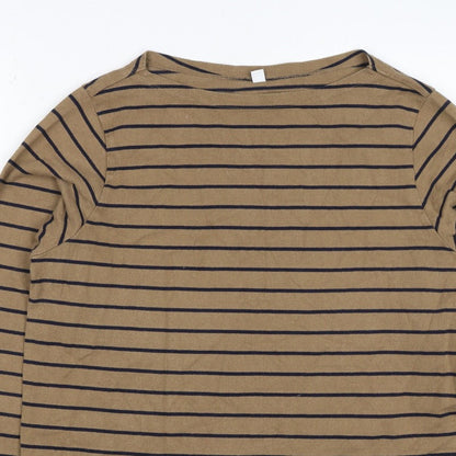 UNIQLO Women Brown Navy Stripe XL Boat Neck Long Sleeve Jersey Top