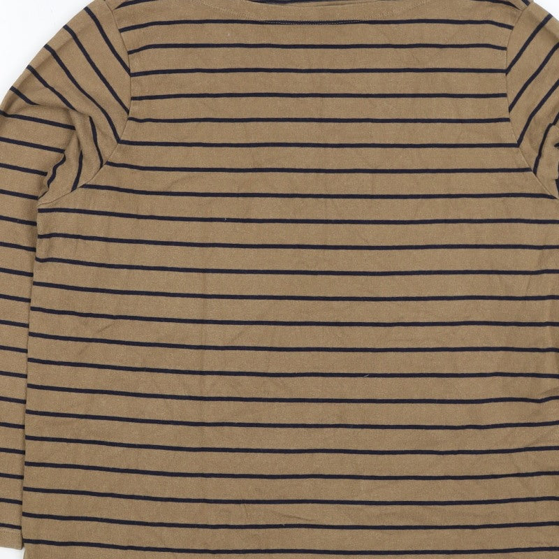 UNIQLO Women Brown Navy Stripe XL Boat Neck Long Sleeve Jersey Top