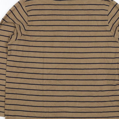 UNIQLO Women Brown Navy Stripe XL Boat Neck Long Sleeve Jersey Top