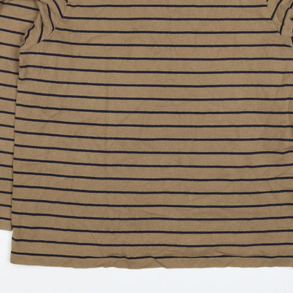UNIQLO Women Brown Navy Stripe XL Boat Neck Long Sleeve Jersey Top