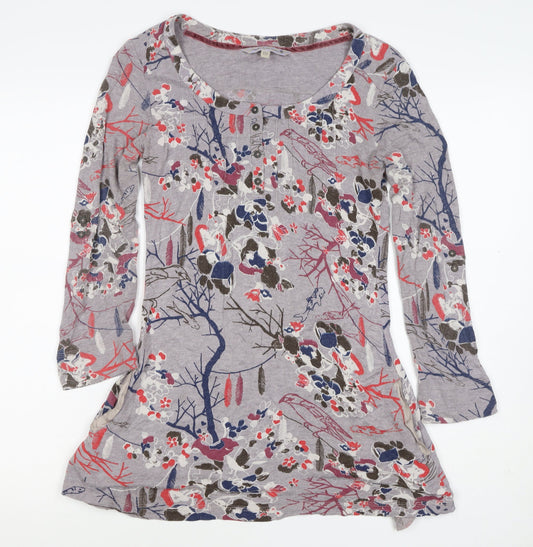 Cavalli Women’s Grey Floral Bird Henley Tunic Top Size 8