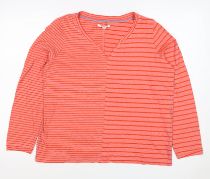 White Stuff Women’s Pink Stripe Cotton Jersey V-Neck Top UK 16