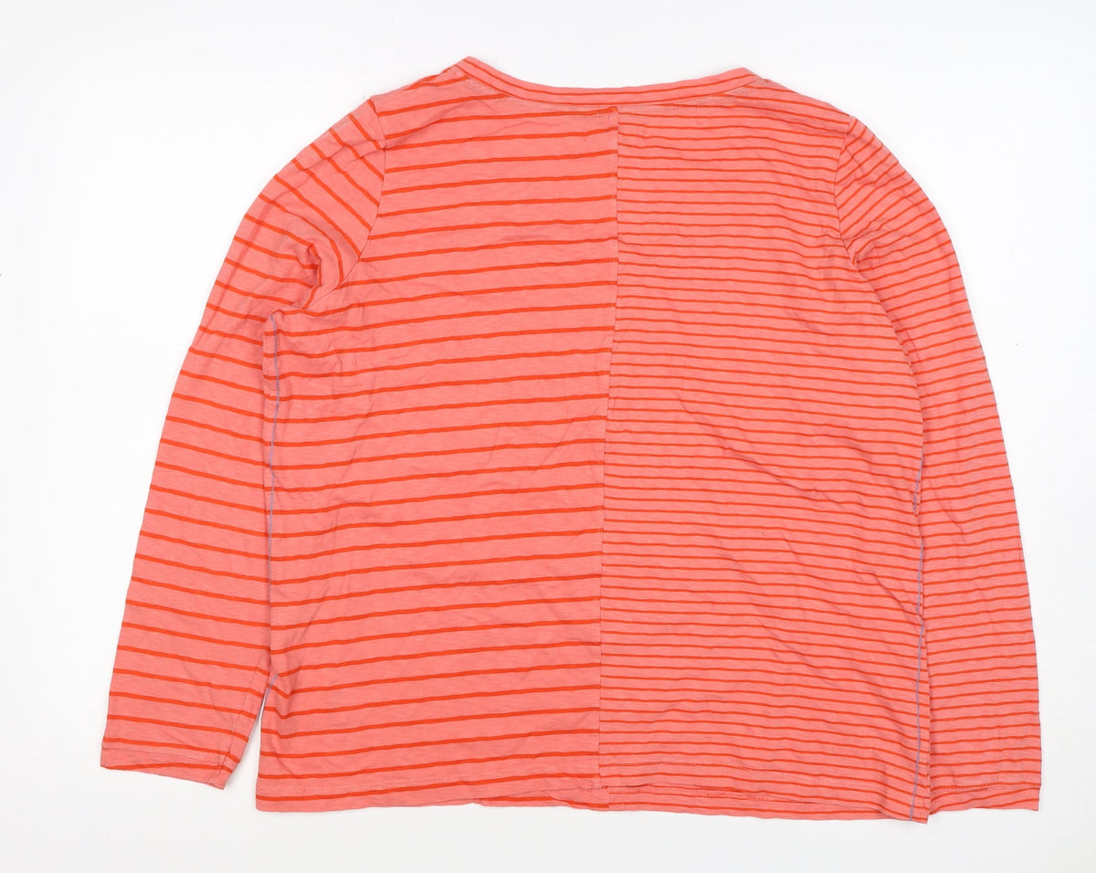 White Stuff Women’s Pink Stripe Cotton Jersey V-Neck Top UK 16