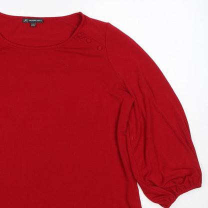 Adrianna Papell Women Red L Jersey Button Detail Balloon Sleeve Blouse