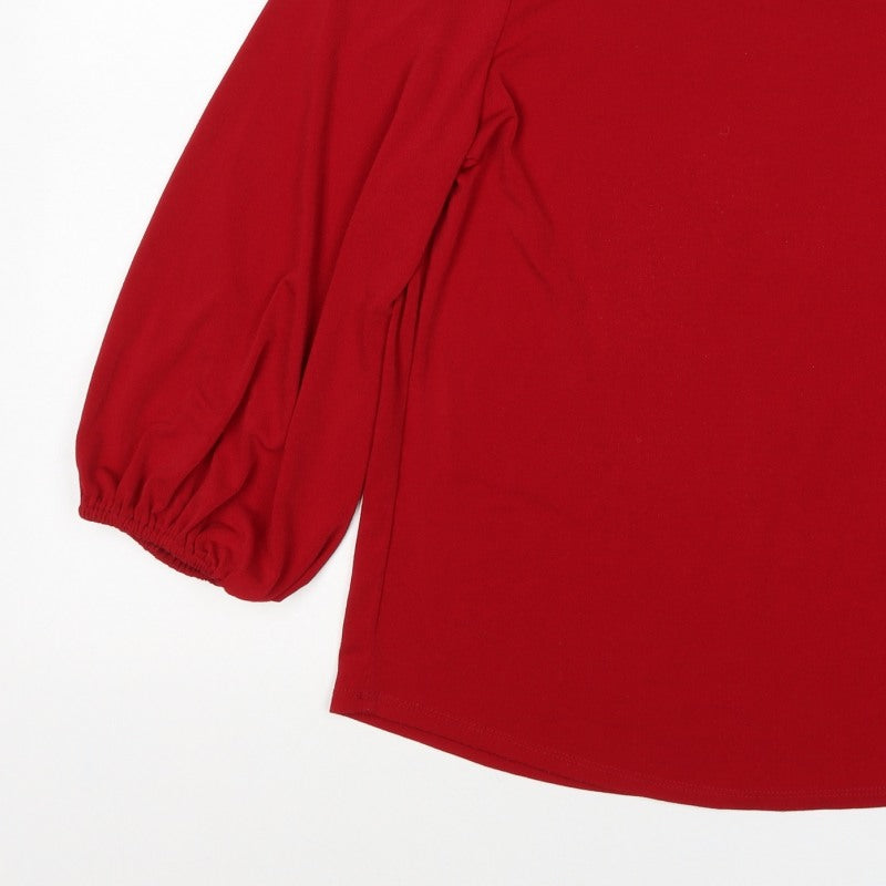 Adrianna Papell Women Red L Jersey Button Detail Balloon Sleeve Blouse