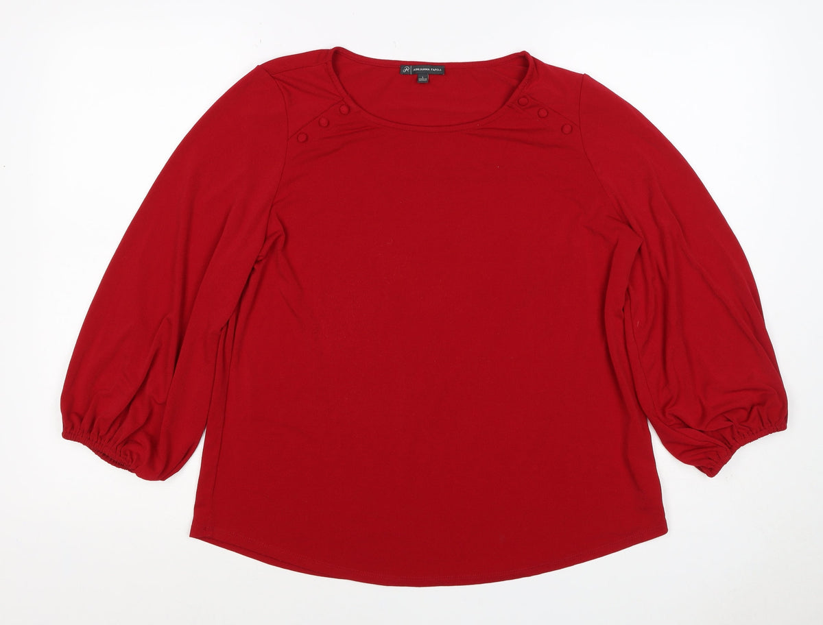 Adrianna Papell Women Red L Jersey Button Detail Balloon Sleeve Blouse