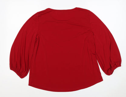 Adrianna Papell Women Red L Jersey Button Detail Balloon Sleeve Blouse