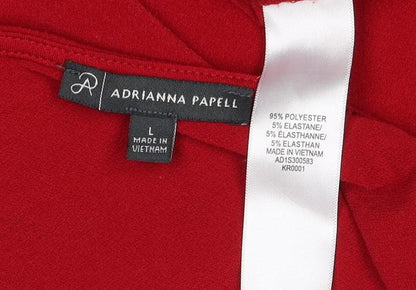 Adrianna Papell Women Red L Jersey Button Detail Balloon Sleeve Blouse