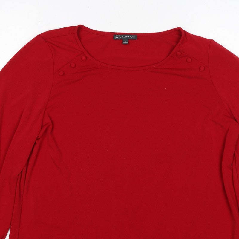 Adrianna Papell Women Red L Jersey Button Detail Balloon Sleeve Blouse