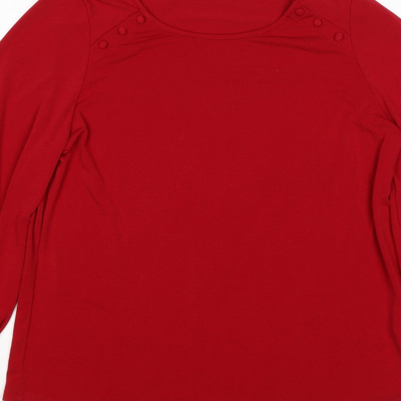 Adrianna Papell Women Red L Jersey Button Detail Balloon Sleeve Blouse