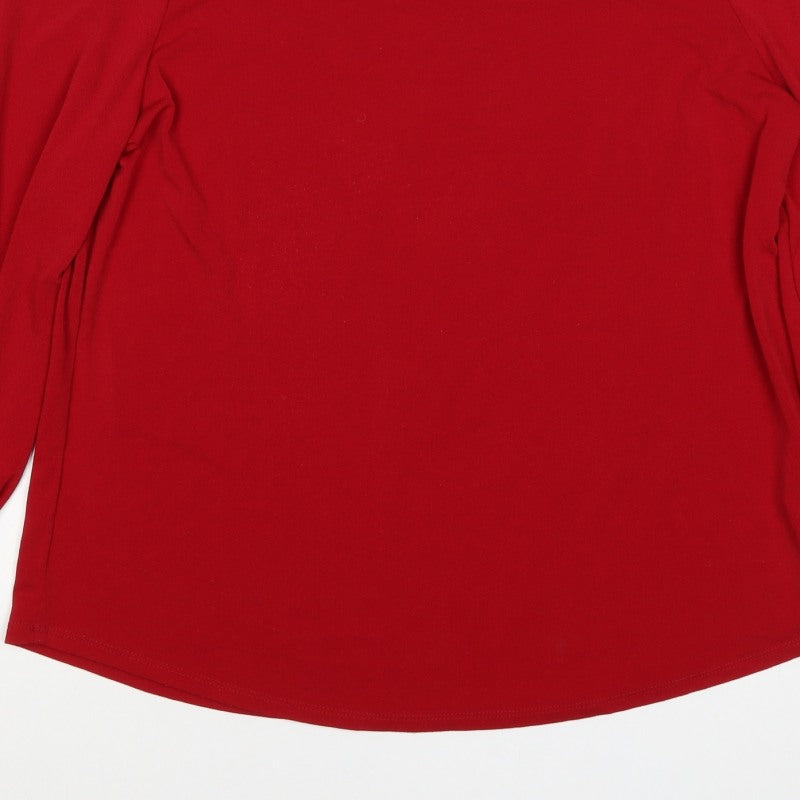Adrianna Papell Women Red L Jersey Button Detail Balloon Sleeve Blouse