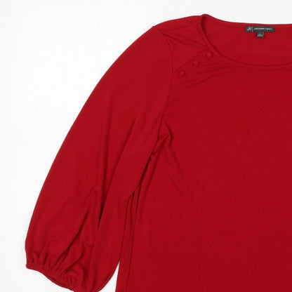 Adrianna Papell Women Red L Jersey Button Detail Balloon Sleeve Blouse