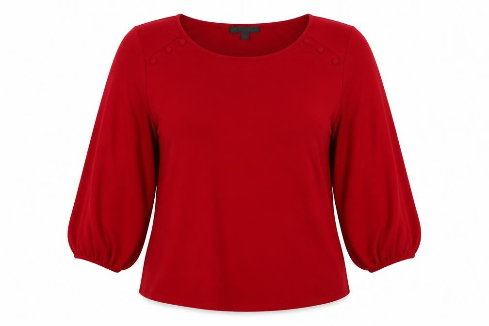 Adrianna Papell Women Red L Jersey Button Detail Balloon Sleeve Blouse