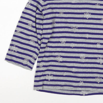 Maine New England Women’s Grey Purple Stripe Glitter Snowflake Top UK 16