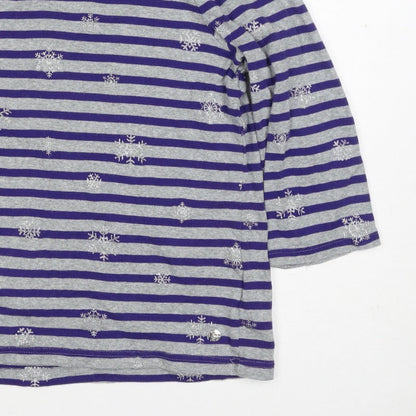 Maine New England Women’s Grey Purple Stripe Glitter Snowflake Top UK 16