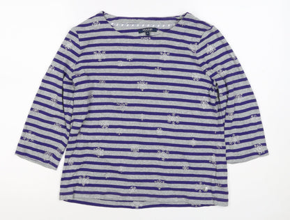 Maine New England Women’s Grey Purple Stripe Glitter Snowflake Top UK 16
