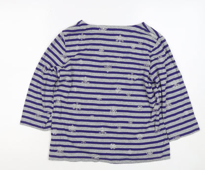 Maine New England Women’s Grey Purple Stripe Glitter Snowflake Top UK 16