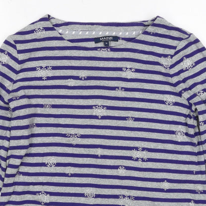 Maine New England Women’s Grey Purple Stripe Glitter Snowflake Top UK 16