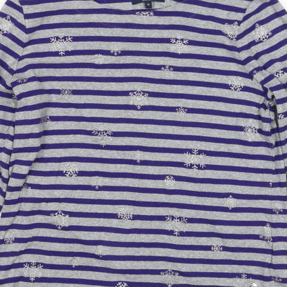 Maine New England Women’s Grey Purple Stripe Glitter Snowflake Top UK 16