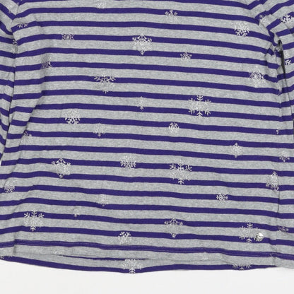 Maine New England Women’s Grey Purple Stripe Glitter Snowflake Top UK 16