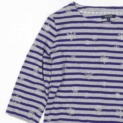 Maine New England Women’s Grey Purple Stripe Glitter Snowflake Top UK 16