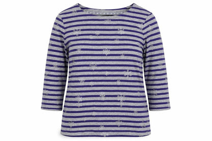 Maine New England Women’s Grey Purple Stripe Glitter Snowflake Top UK 16
