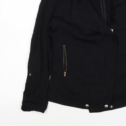 Reiss Women’s Black Size S Biker Jacket Gold Zip Lined